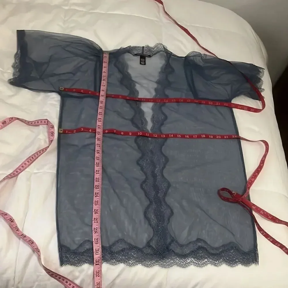 Victoria’s Secret Night Gown Sexy Intimate Robe Wrap Size XS/S Blue Sheer Lace